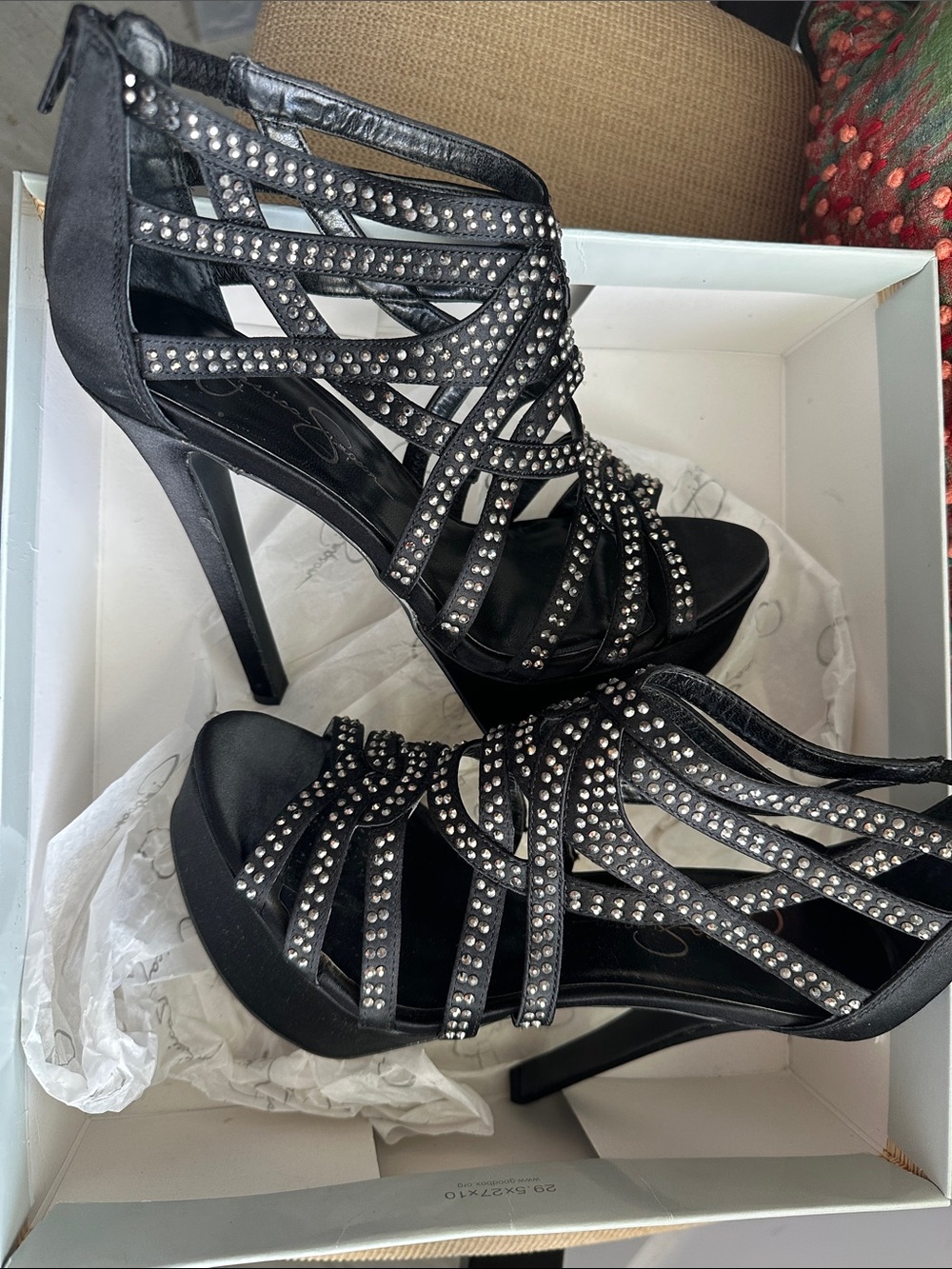 Jessica Simpson Black Studded Strappy High Heel Sandals - Picture 6 of 6